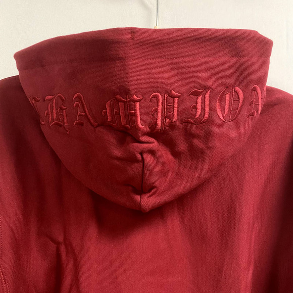CHAMPION NEW Reverse Weave Fleece Embroidered  Hoodie Maroon Long Sleeve Small - Picture 4 of 5
